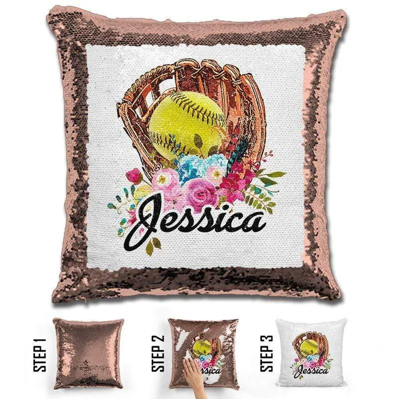 NEW Custom Softball Magic Sequin Pillow