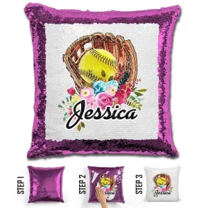 NEW Custom Softball Magic Sequin Pillow