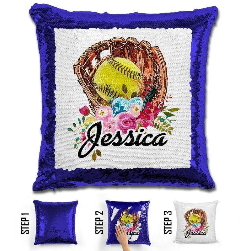 NEW Custom Softball Magic Sequin Pillow