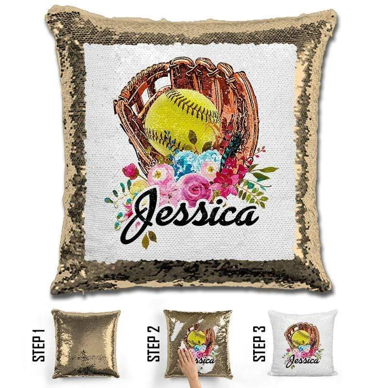 NEW Custom Softball Magic Sequin Pillow