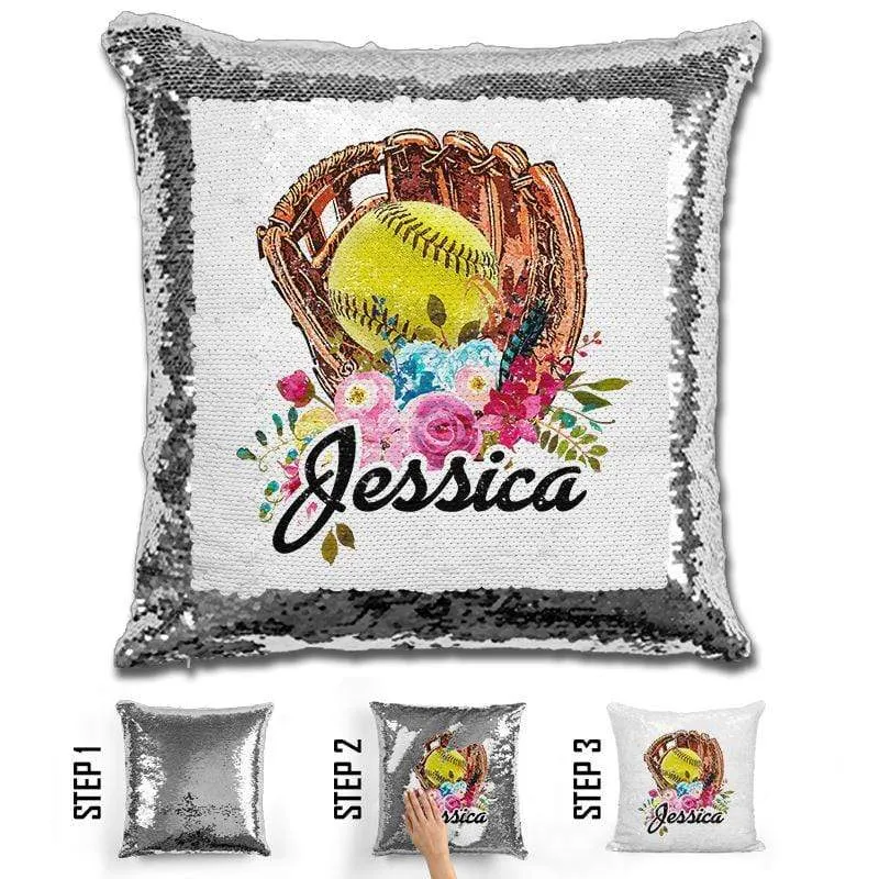 NEW Custom Softball Magic Sequin Pillow