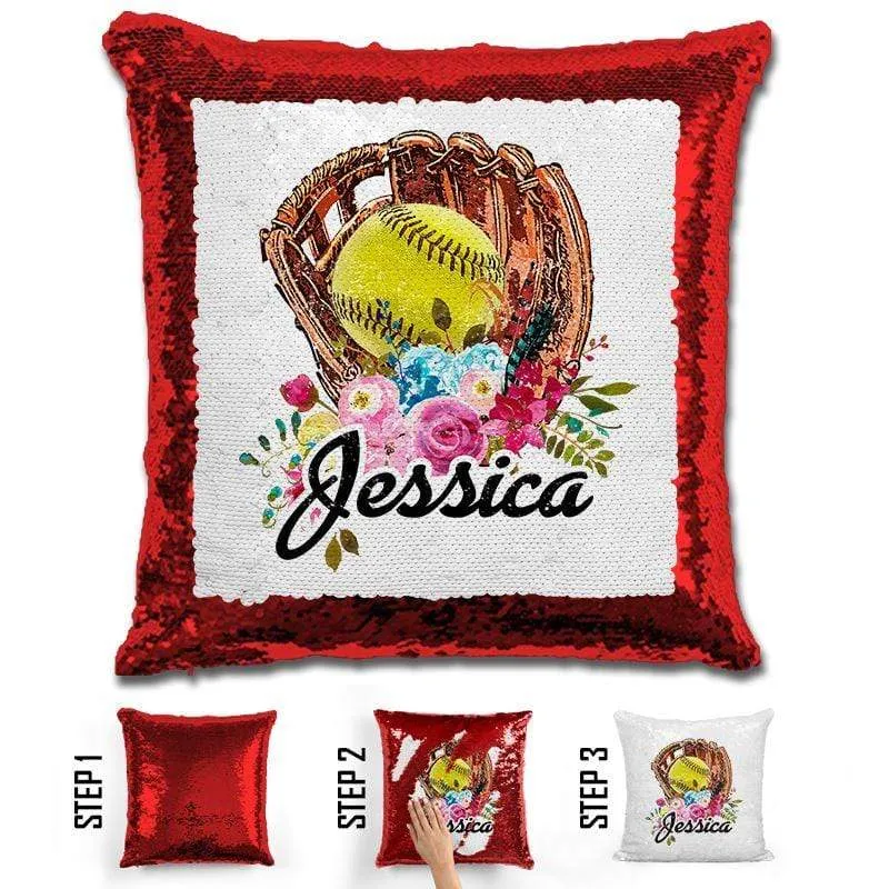 NEW Custom Softball Magic Sequin Pillow