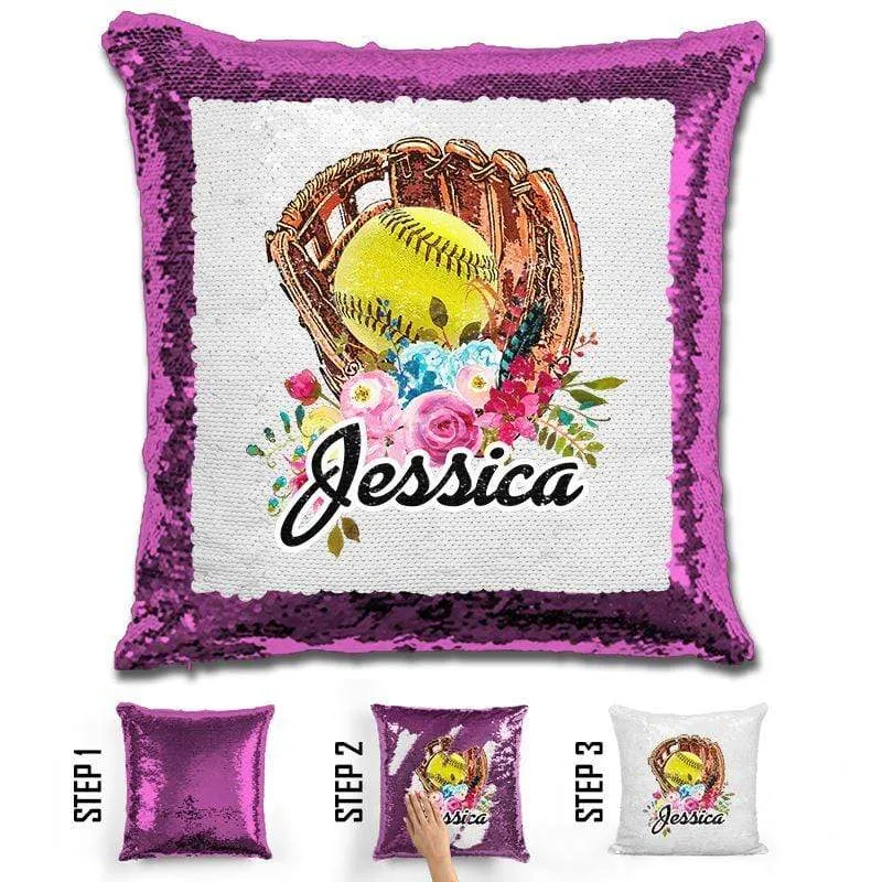 NEW Custom Softball Magic Sequin Pillow