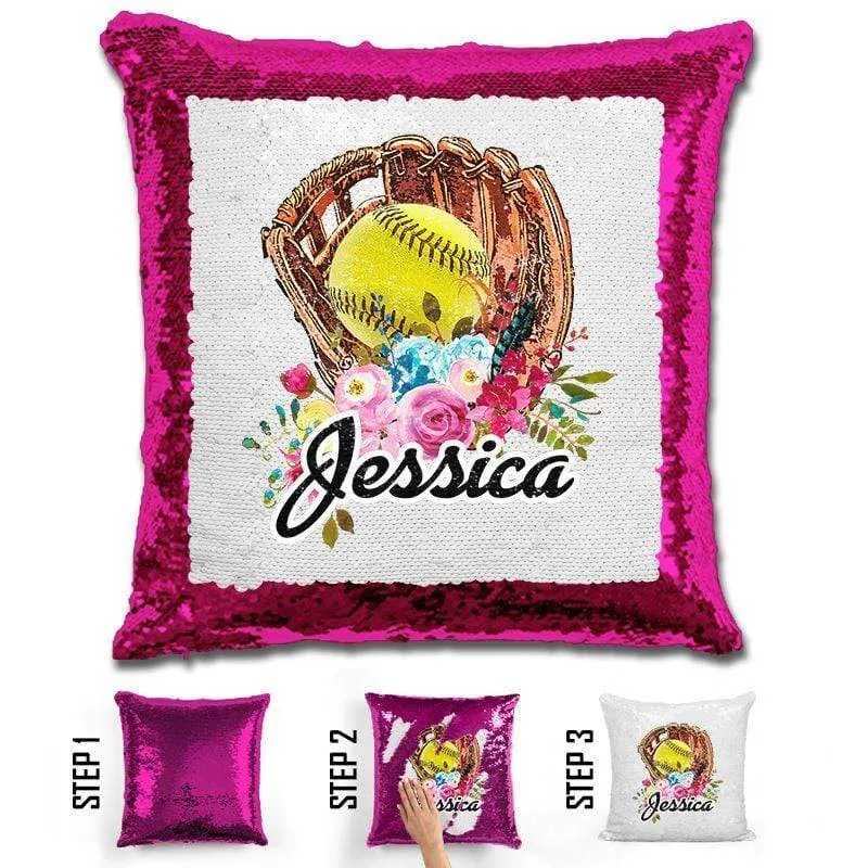 NEW Custom Softball Magic Sequin Pillow