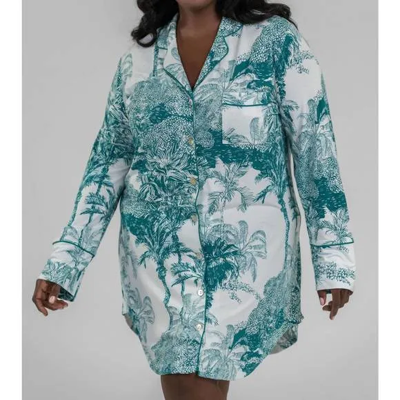 NEW KILO BRAVA bamboo modal sleep shirt in teal palm print