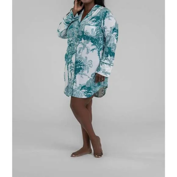 NEW KILO BRAVA bamboo modal sleep shirt in teal palm print