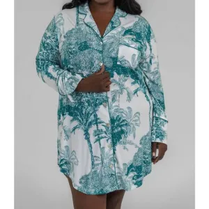 NEW KILO BRAVA bamboo modal sleep shirt in teal palm print