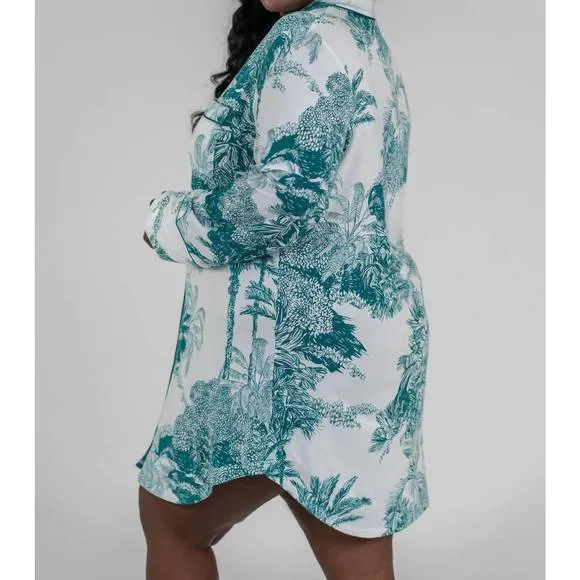 NEW KILO BRAVA bamboo modal sleep shirt in teal palm print
