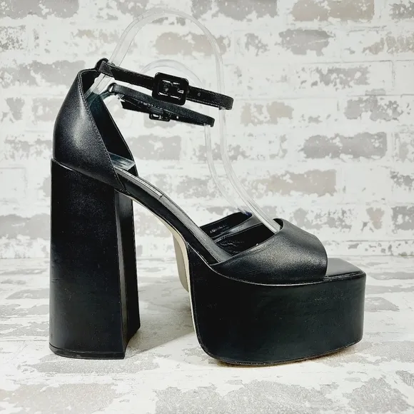 NEW Steve Madden Kassiani Black Slip On Ankle Strap Platform Sandals W497