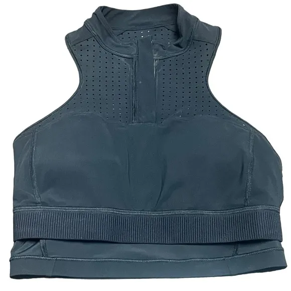 NWT Lululemon size 6 Unleash Strength Bra Medium Support Black Zip Up Perforated