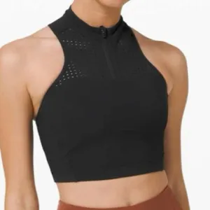 NWT Lululemon size 6 Unleash Strength Bra Medium Support Black Zip Up Perforated