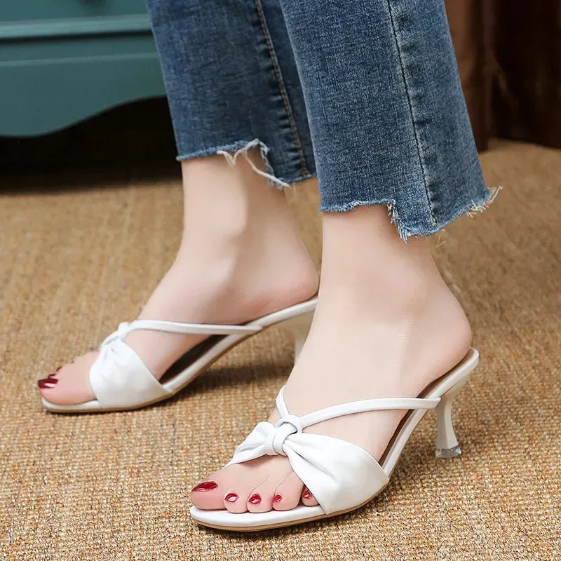 Open Toe Flare Heels Sandals