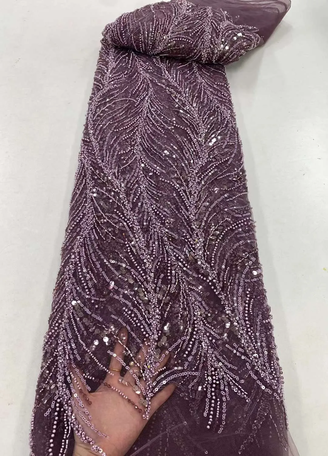 Orange Nigerian Beaded Lace  Fabrics With Beads High Quality Luxury African Sequins French Tulle Lace For Party ZX140Y-1
