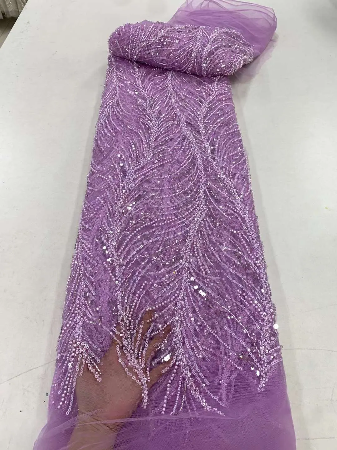 Orange Nigerian Beaded Lace  Fabrics With Beads High Quality Luxury African Sequins French Tulle Lace For Party ZX140Y-1