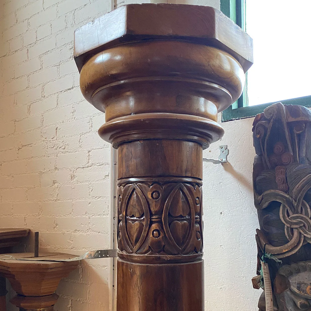 Pair of Very Tall Indian Tall Teak Architectural 12-Foot Pillars