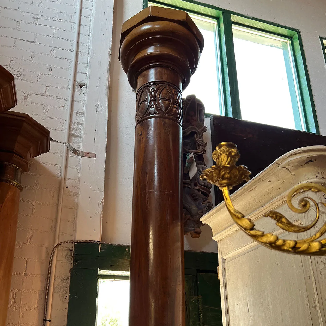 Pair of Very Tall Indian Tall Teak Architectural 12-Foot Pillars