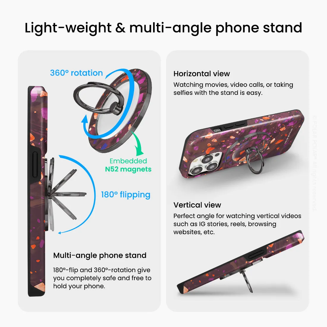 Paprika Terrazzo Gem - Black MagSafe Phone Grip and Ring Holder Stand