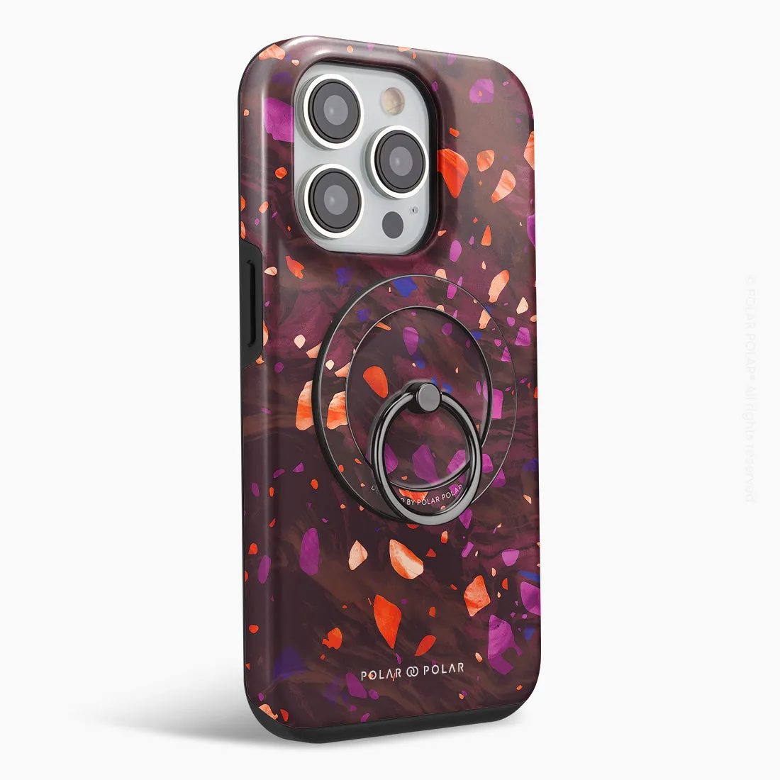 Paprika Terrazzo Gem - Black MagSafe Phone Grip and Ring Holder Stand