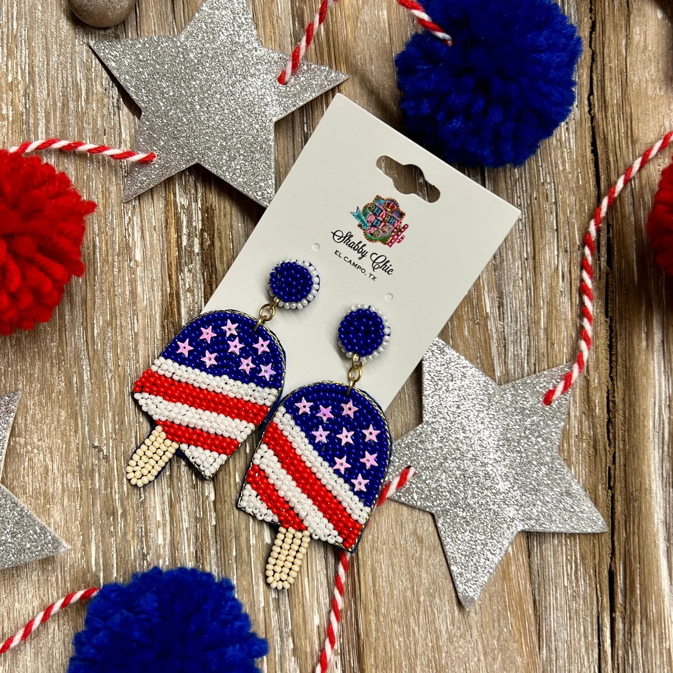 Patriotic Popsicle Beaded Earrings