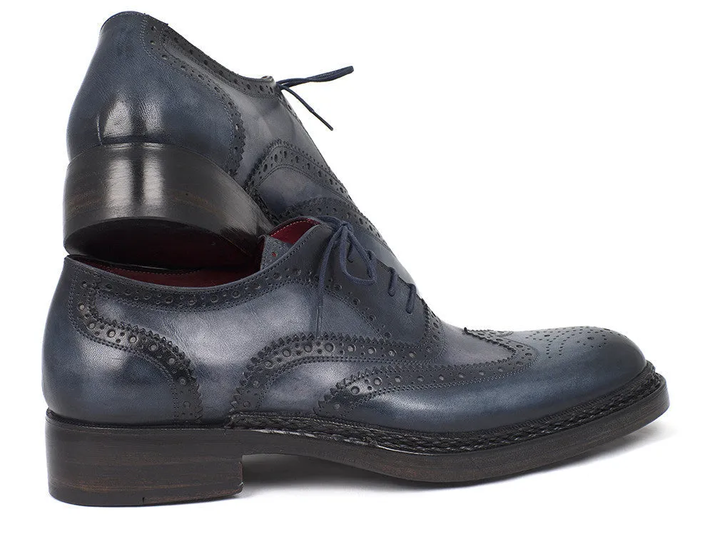 Paul Parkman Men's Hand-Painted Leather Wingtip Brogues in Blue