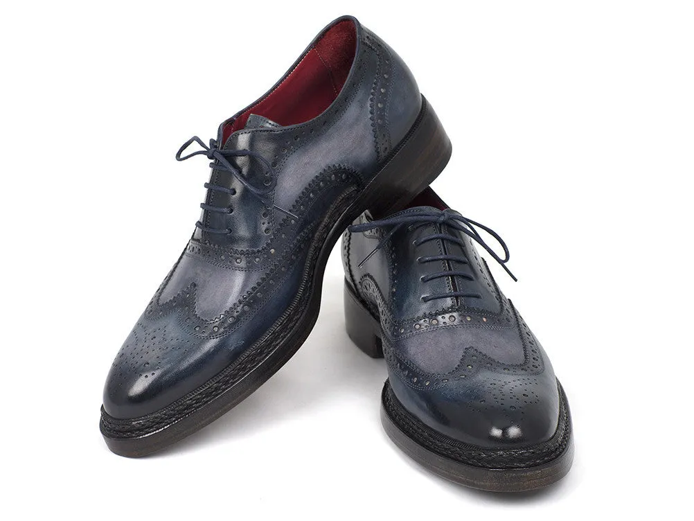 Paul Parkman Men's Hand-Painted Leather Wingtip Brogues in Blue
