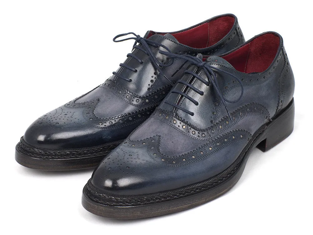 Paul Parkman Men's Hand-Painted Leather Wingtip Brogues in Blue
