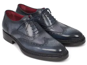 Paul Parkman Men's Hand-Painted Leather Wingtip Brogues in Blue