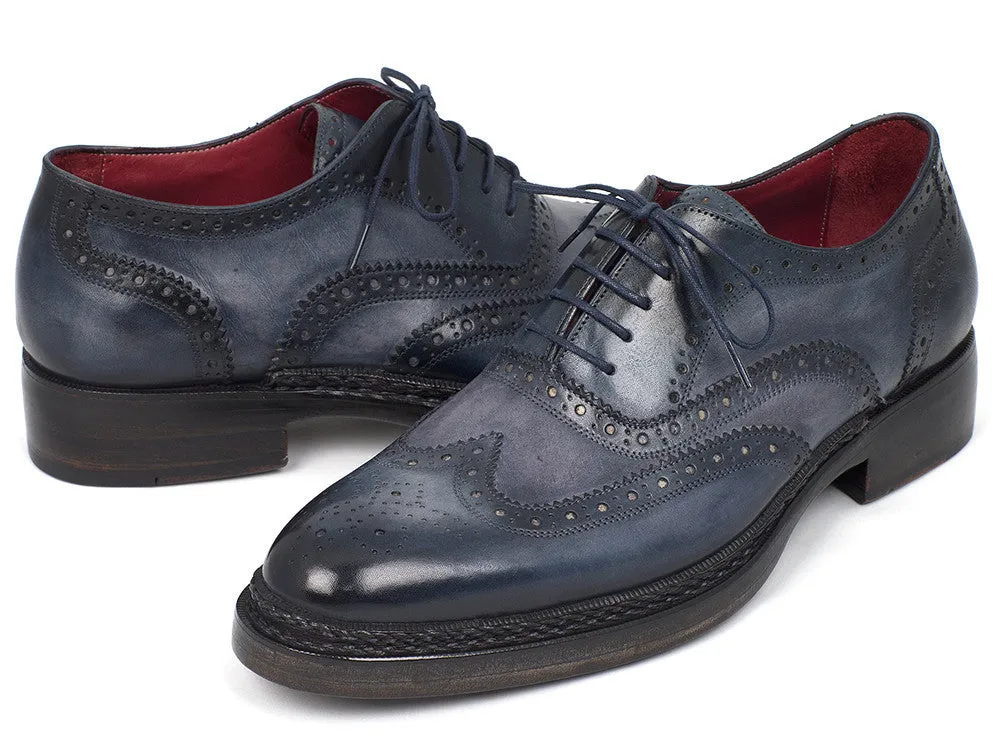 Paul Parkman Men's Hand-Painted Leather Wingtip Brogues in Blue