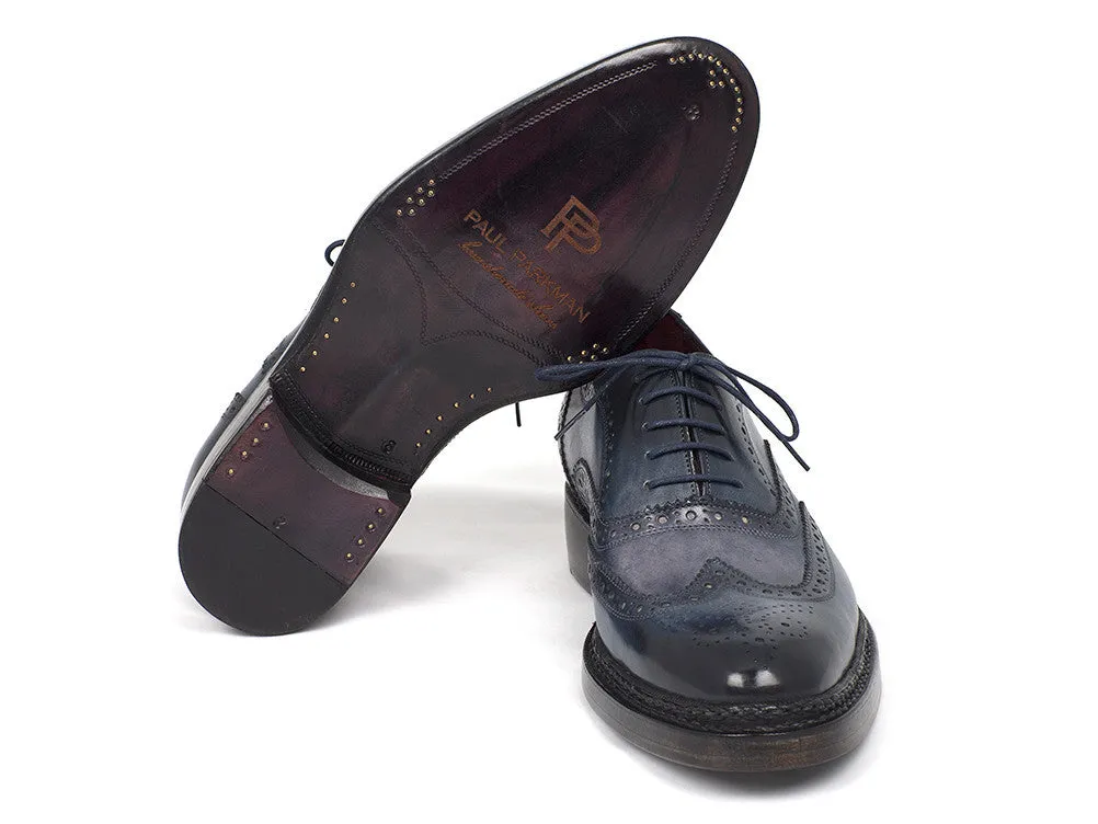 Paul Parkman Men's Hand-Painted Leather Wingtip Brogues in Blue