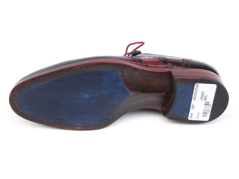 Paul Parkman Men's Leather Wingtip Brogues in Navy & Red