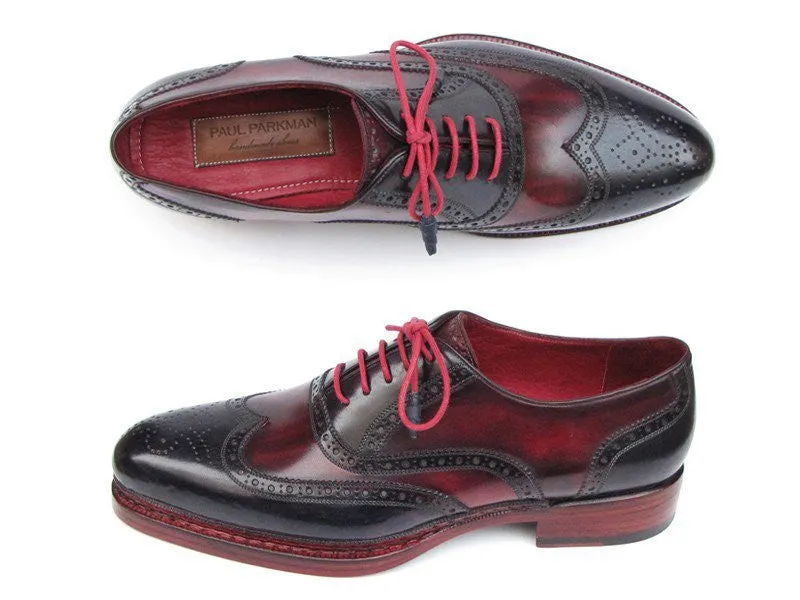 Paul Parkman Men's Leather Wingtip Brogues in Navy & Red