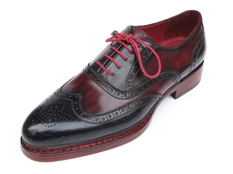 Paul Parkman Men's Leather Wingtip Brogues in Navy & Red