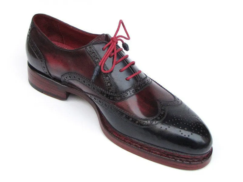 Paul Parkman Men's Leather Wingtip Brogues in Navy & Red