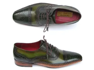 Paul Parkman Men's Side Sewn Leather Captoe Oxfords in Green & Yellow