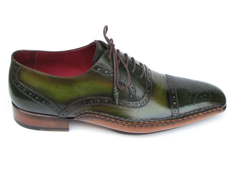 Paul Parkman Men's Side Sewn Leather Captoe Oxfords in Green & Yellow