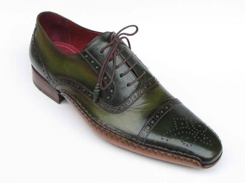 Paul Parkman Men's Side Sewn Leather Captoe Oxfords in Green & Yellow