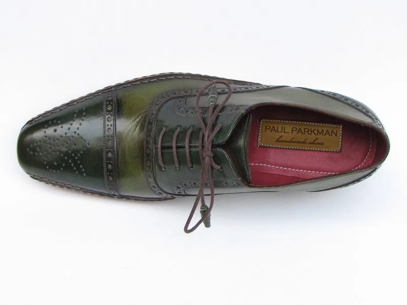 Paul Parkman Men's Side Sewn Leather Captoe Oxfords in Green & Yellow
