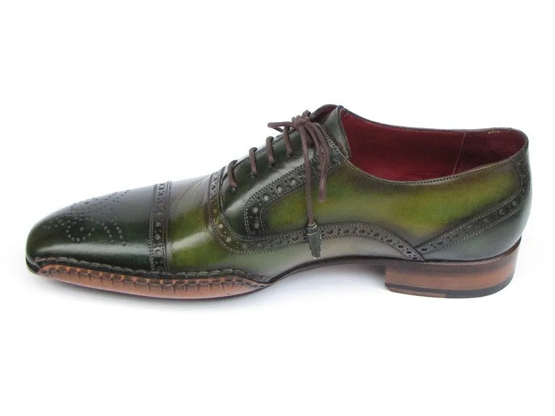 Paul Parkman Men's Side Sewn Leather Captoe Oxfords in Green & Yellow
