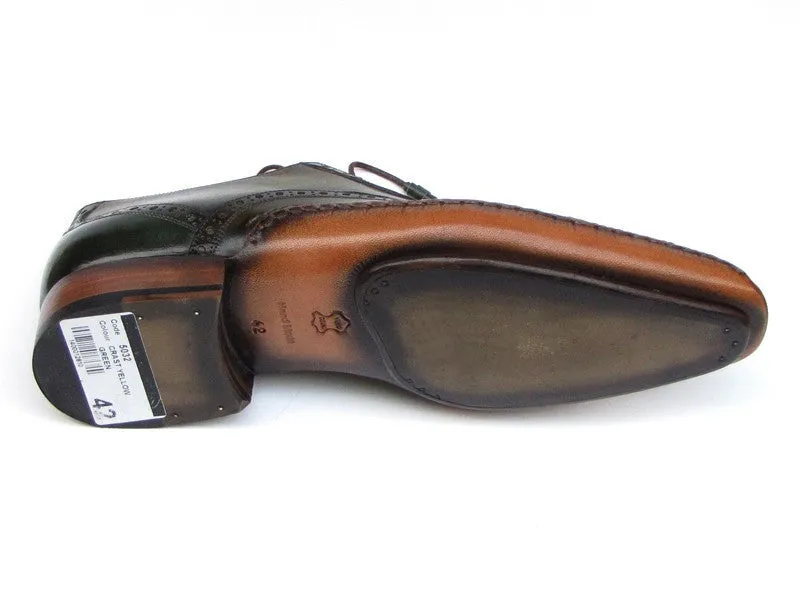 Paul Parkman Men's Side Sewn Leather Captoe Oxfords in Green & Yellow