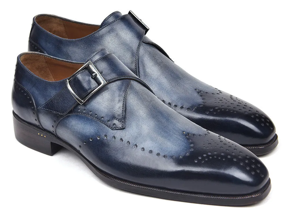 Paul Parkman Men's Wingtip Single Monkstraps in Navy