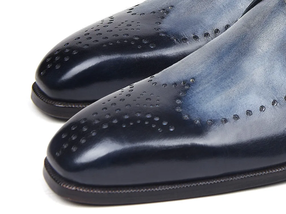 Paul Parkman Men's Wingtip Single Monkstraps in Navy