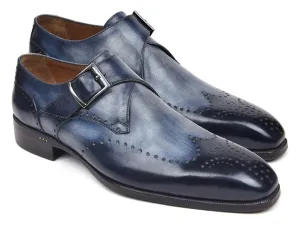Paul Parkman Men's Wingtip Single Monkstraps in Navy
