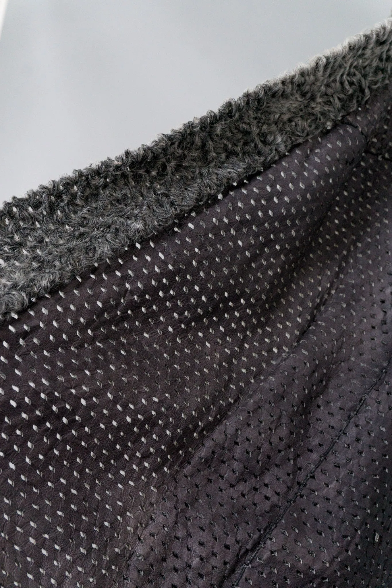 Perforated Lamb Fur Cocoon Coat