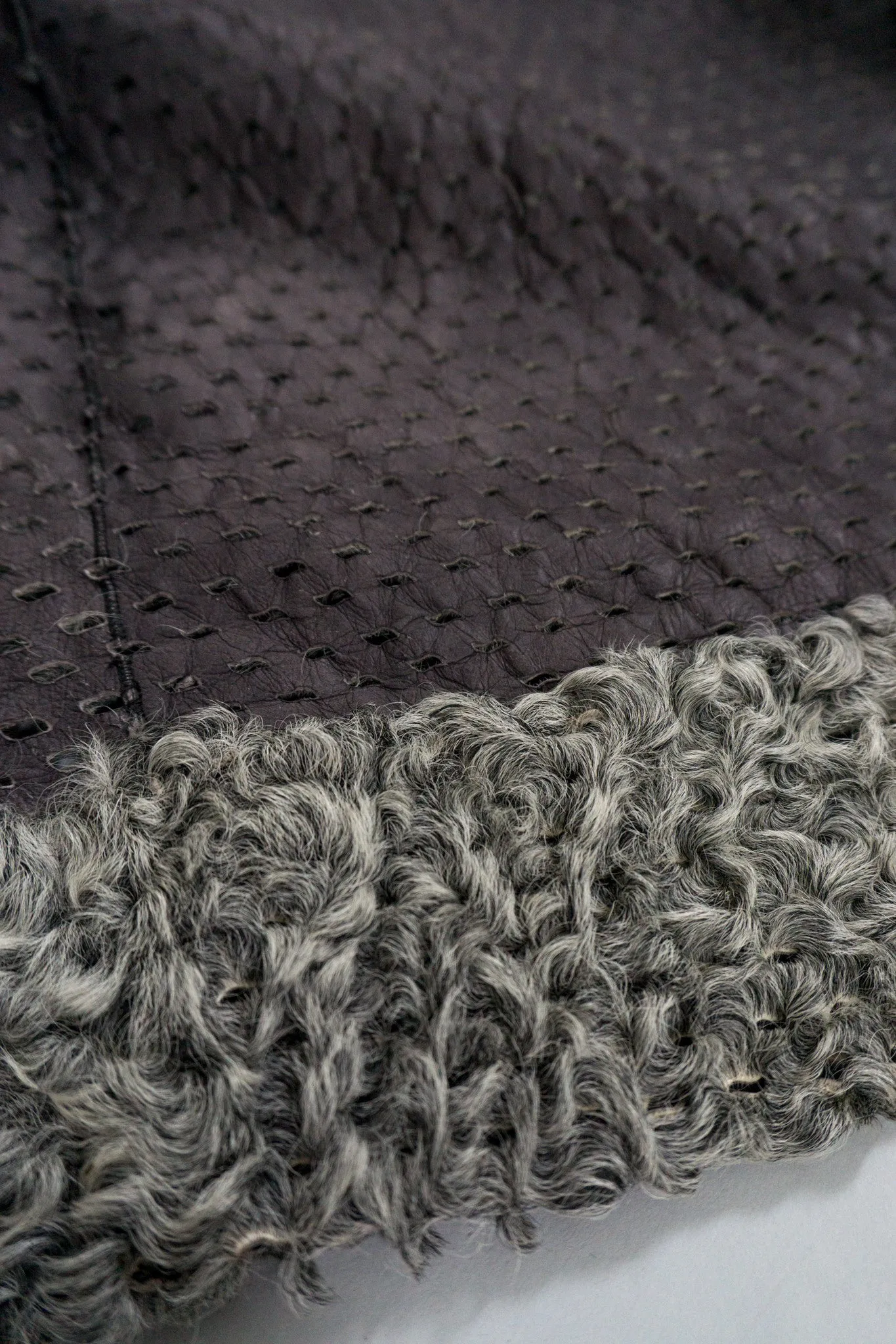 Perforated Lamb Fur Cocoon Coat