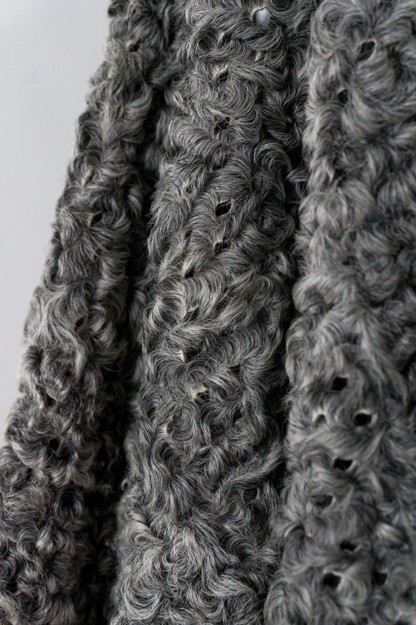Perforated Lamb Fur Cocoon Coat