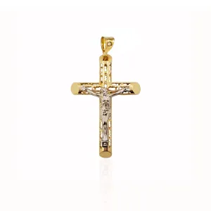 Perforated Tube Crucifix Pendant (14K)