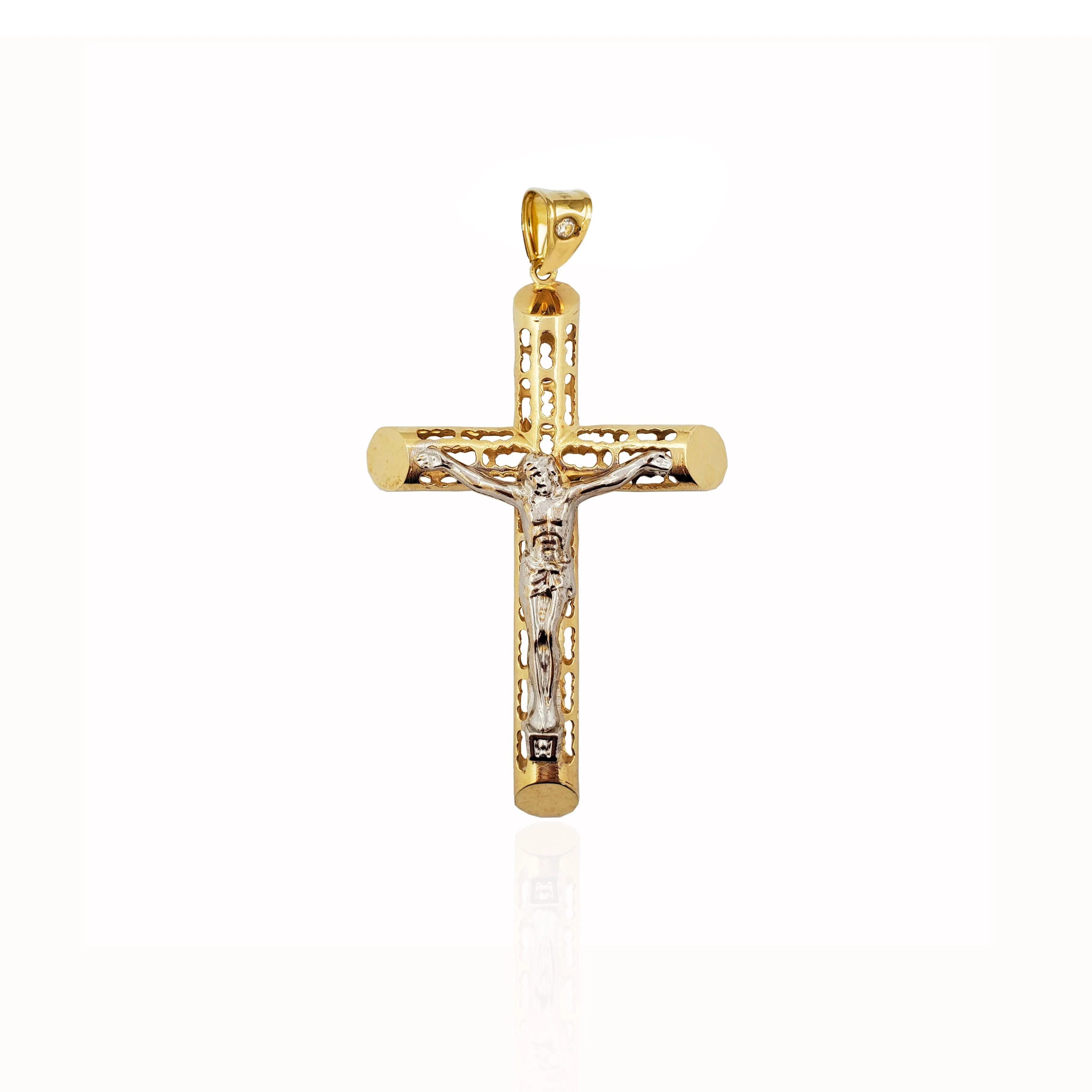Perforated Tube Crucifix Pendant (14K)