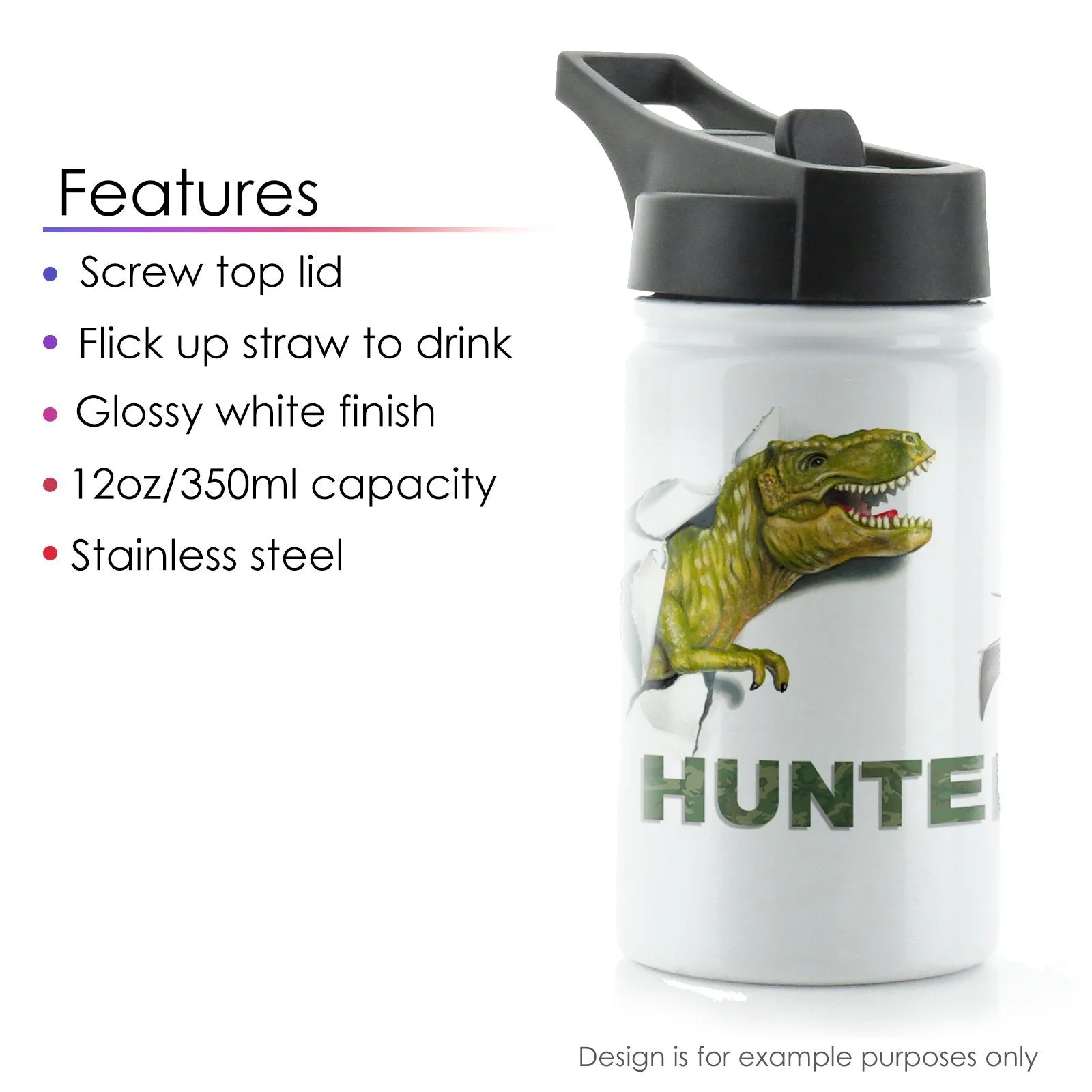 Personalised Snow Owl Butterfly and Name White Sports Flask