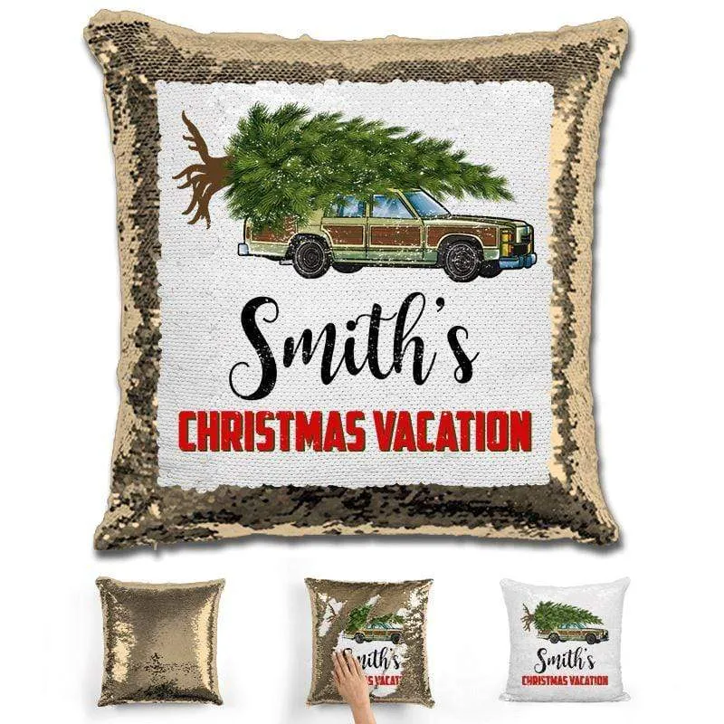 Personalized Family Christmas Vacation Magic Sequin Pillow