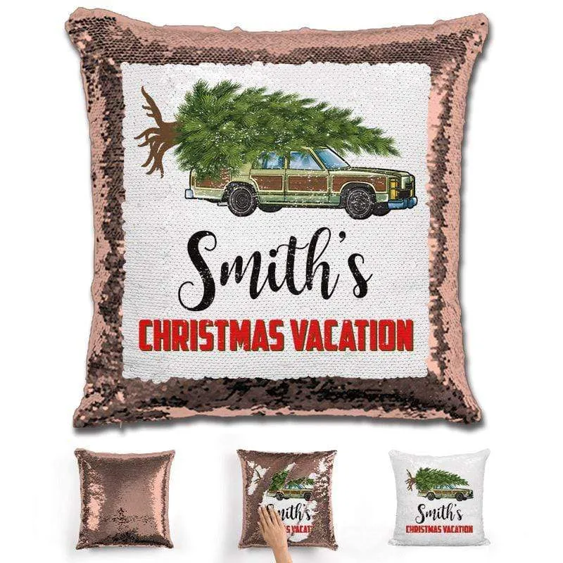 Personalized Family Christmas Vacation Magic Sequin Pillow